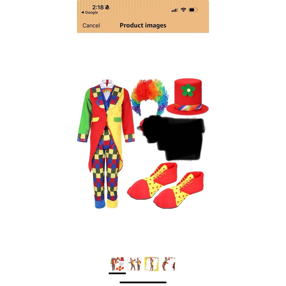 Carlisle Clown Costume Halloween Adult XL Circus Carnival Party 5 Pc Rainbow‎